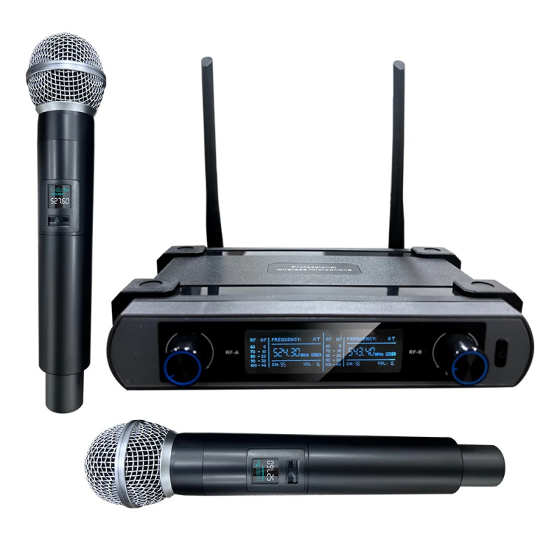 Uhf Wireless Microphone System Dual Channel - Sistema Professionale di Microfoni Wireless UHF