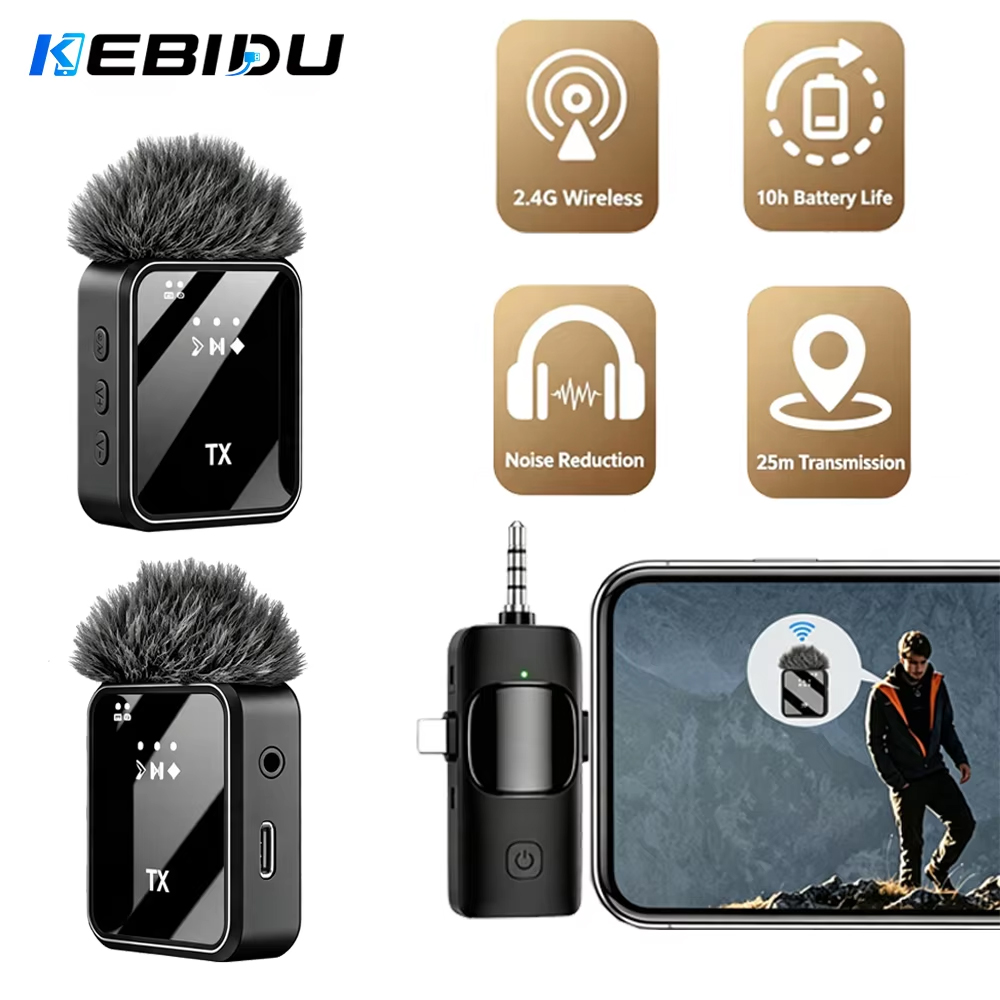Wireless Lavalier Microphone Dual Receiver - Microfono Lavalier Wireless KEBIDU 3 in