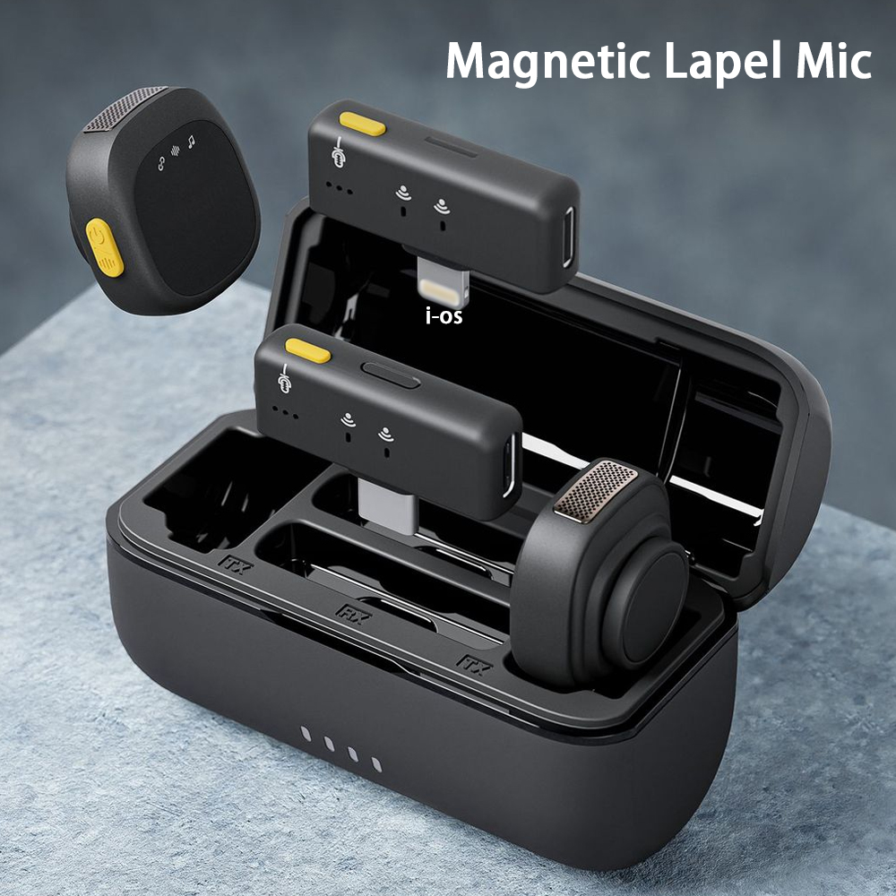 Wireless Lavalier Microphone Dual Receiver - Microfono Lavalier Wireless con Chiusura Magnetica,