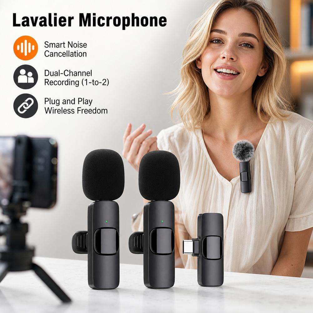 Wireless Lavalier Microphone Dual Receiver - Microfono Lavalier Wireless per Registrazioni all'Aperto,