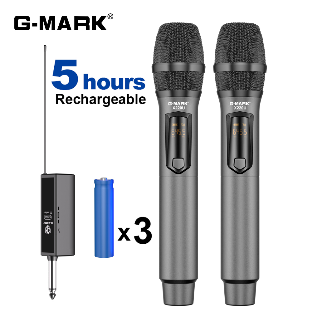 Rechargeable Wireless Mic Lithium Battery - Microfono wireless G-MARK X220U UHF Karaoke