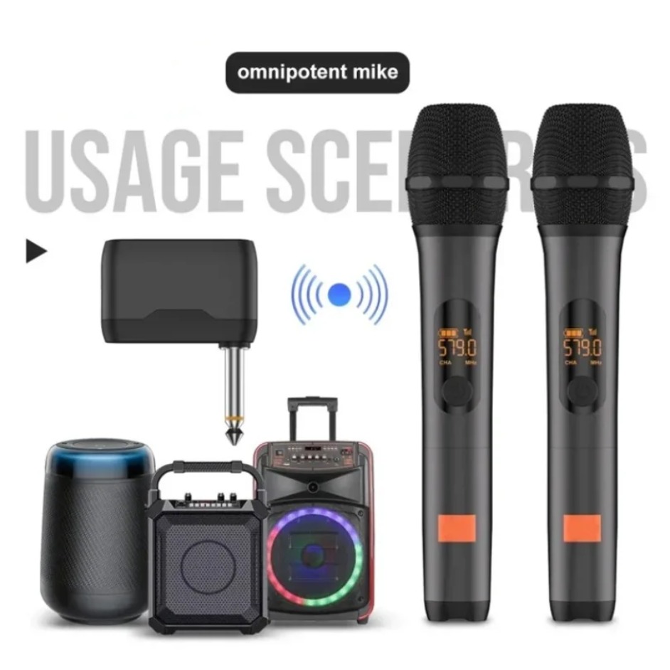 Uhf Wireless Microphone System Dual Channel - Sistema Microfonico Wireless Ricaricabile a Doppio