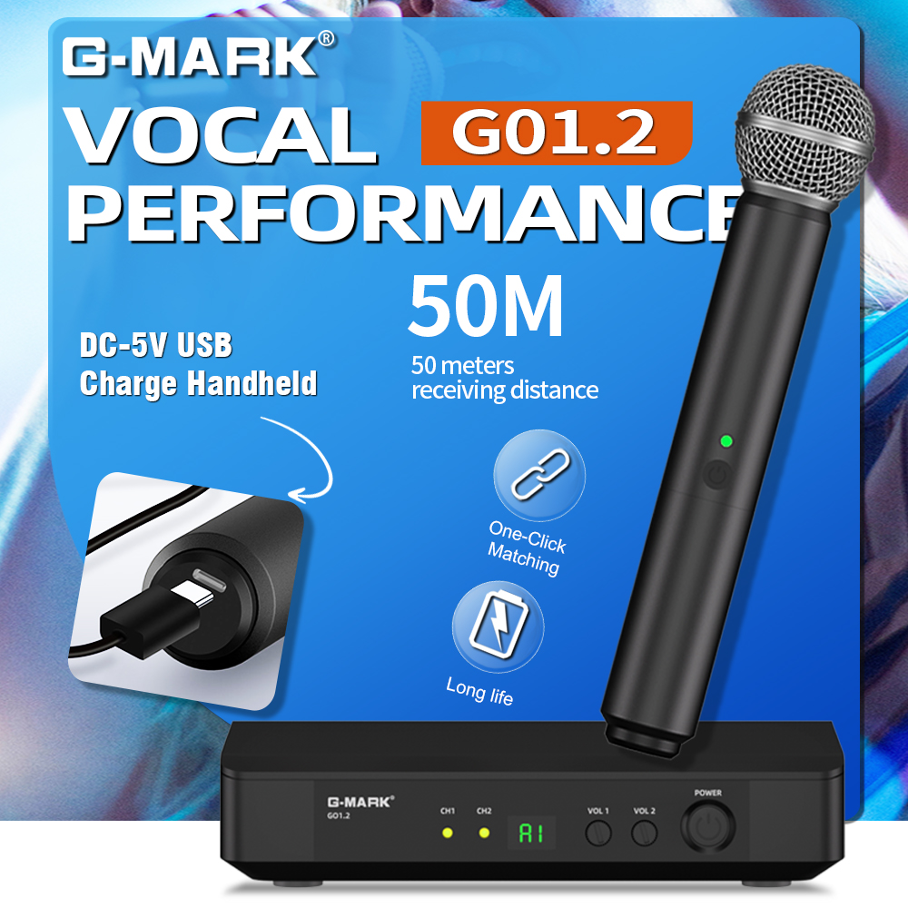 Rechargeable Wireless Mic Lithium Battery - Microfono Wireless UHF G-MARK per Karaoke,