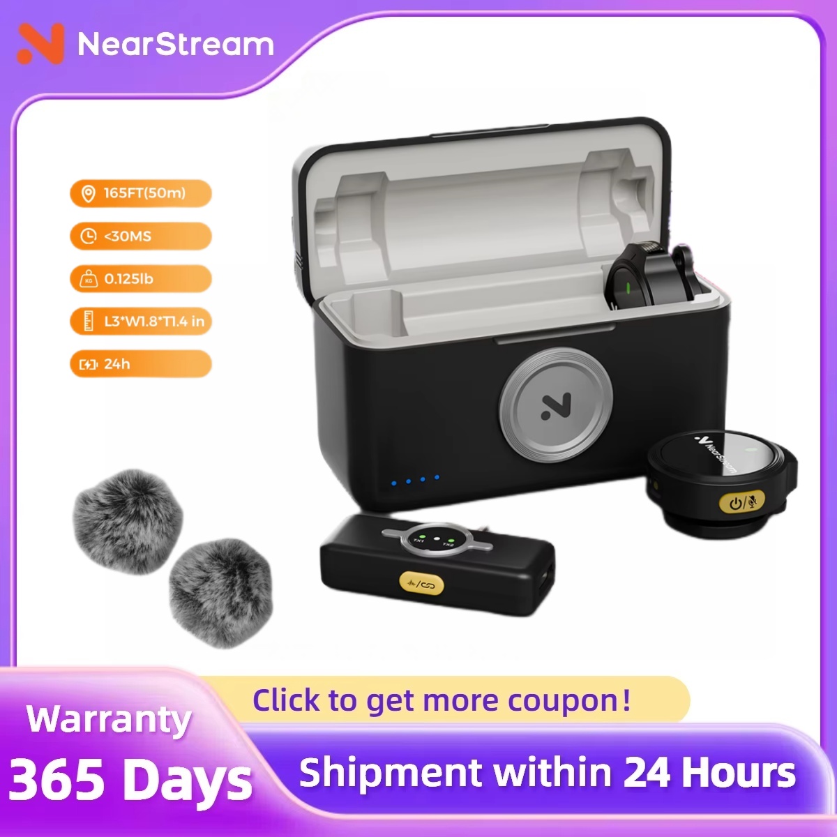 Wireless Lavalier Microphone Dual Receiver - Microfono wireless magnetico da bavero NearStream