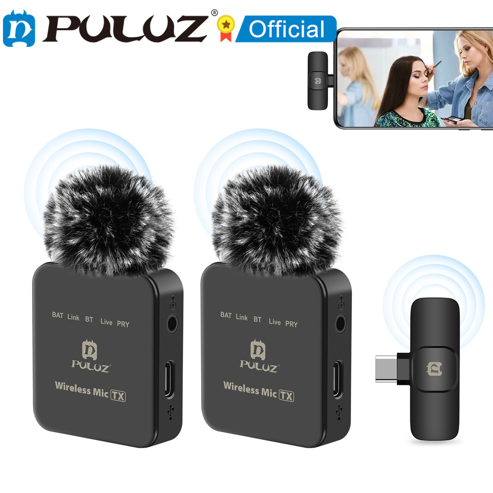 Wireless Lavalier Microphone Dual Receiver - Microfono Lavalier Wireless PULUZ per iPhone