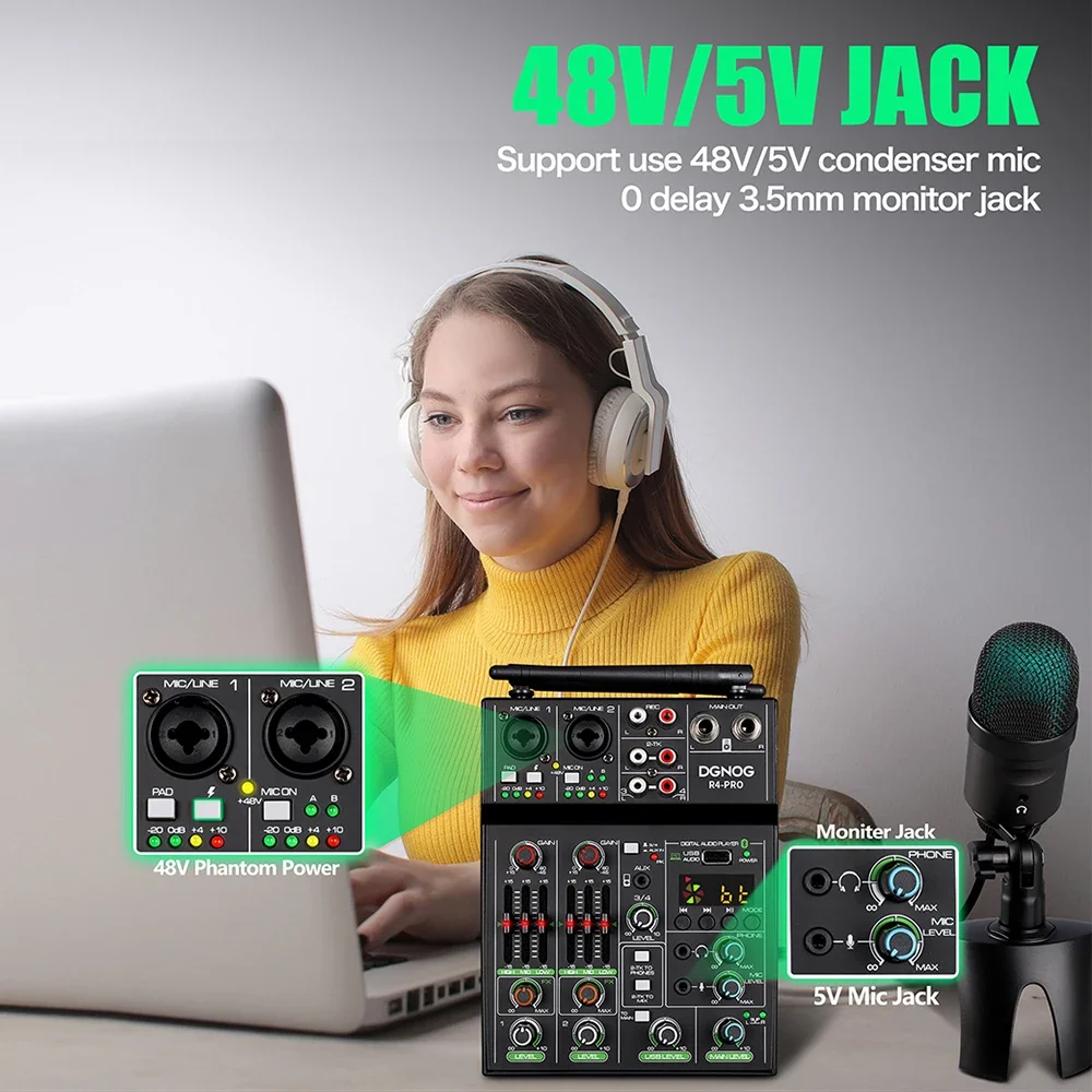 DGNOG Mixer Audio a 4 canali M - Karaoke Amplifier Mixer Bluetooth recensione e prezzo